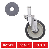 Metro 5" Cart-Washable Stem Casters with Polyurethane Wheel Treads for Super Erecta Industrial Wire Shelving Racks