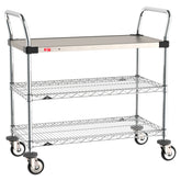 Metro MW Series 3-Shelf Utility Cart with 1 Stainless Steel Solid and 2 Chrome Wire Shelves