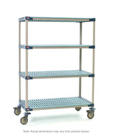 MetroMax 4 4-Shelf Industrial Plastic Shelving Mobile Cart, Open Grid Shelves