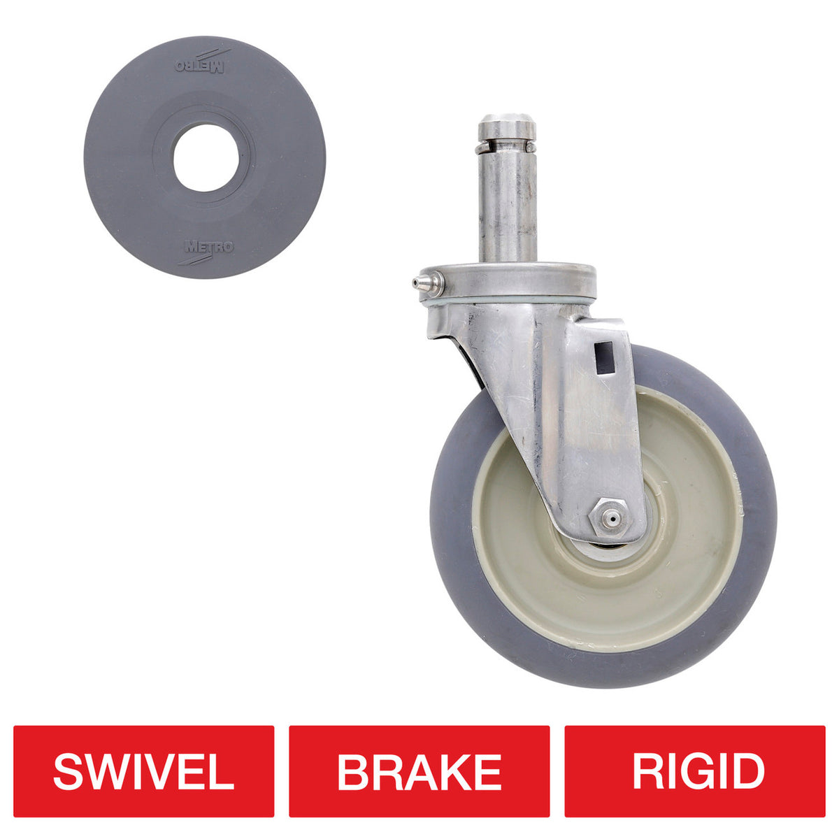Metro 5" Cart-Washable Stem Casters with High Modulus Donut Wheel Treads for Super Erecta Industrial Wire Shelving Racks