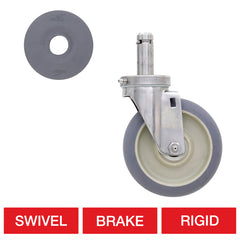 Metro 5" Cart-Washable Stem Casters with High Modulus Donut Wheel Treads for Super Erecta Industrial Wire Shelving Racks