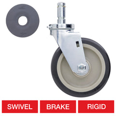 Metro 6" Plated Stem Casters with Polyurethane Wheel Treads for Super Erecta Industrial Wire Shelving Racks
