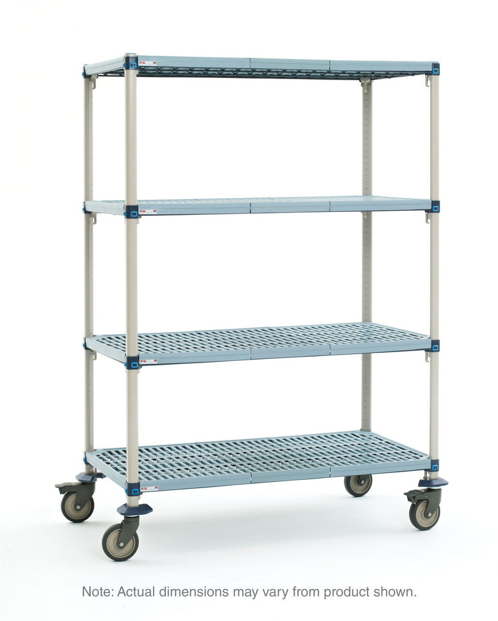 MetroMax Q 4-Shelf Industrial Plastic Shelving Mobile Cart, Open Grid Shelves