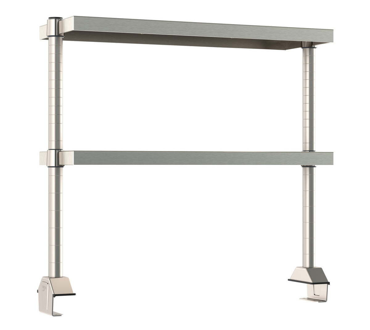 Metro TableWorx Productivity Riser with 2 Center Cantilevered Stainless Steel Solid Overshelves
