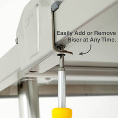 Metro TableWorx Productivity Riser with 2 Rear Cantilevered Stainless Steel Wire Drop Mat Overshelves