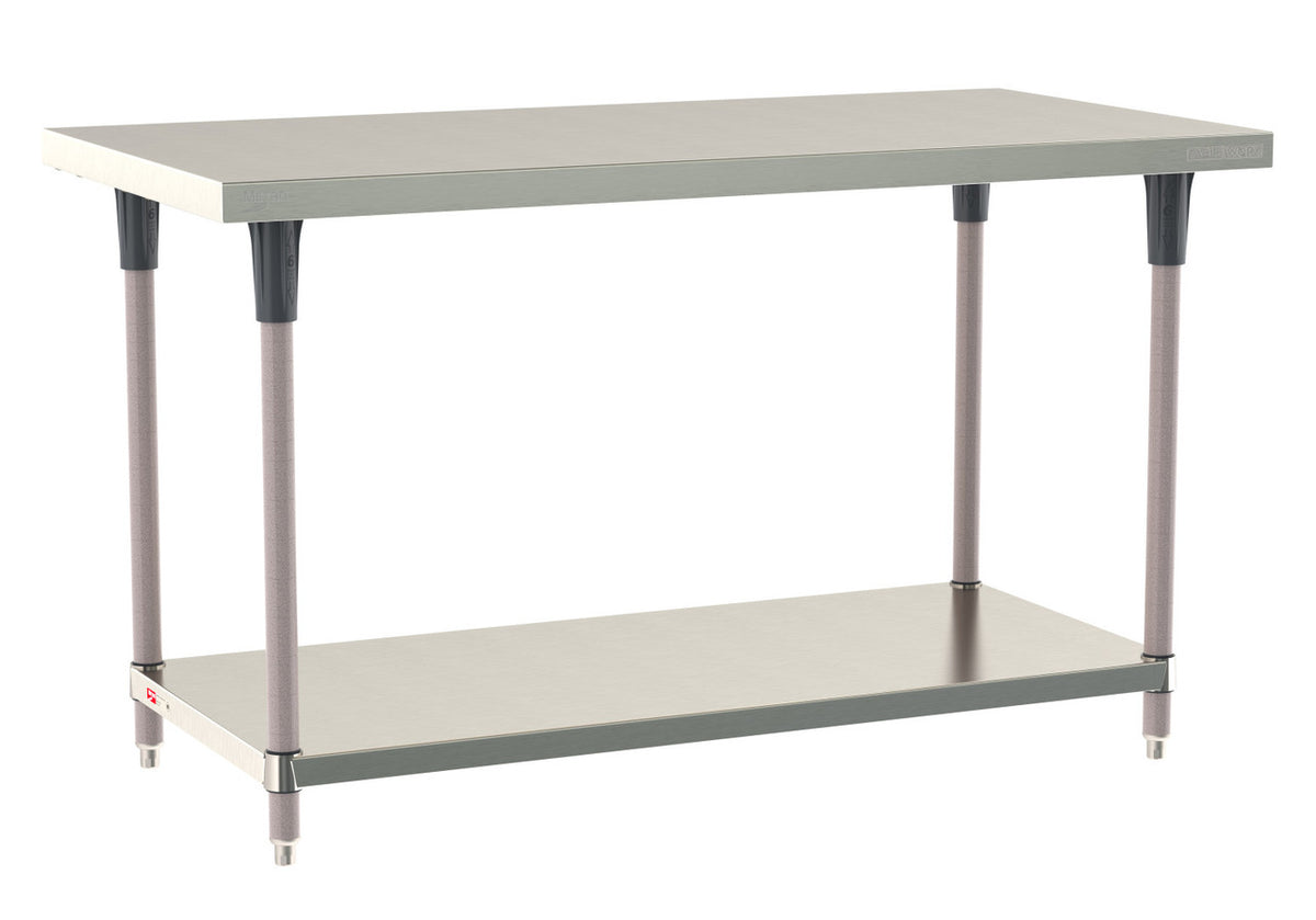 Metro TableWorx Stainless Steel Table, Type 304 Stainless Steel Work Surface, Metroseal Gray Epoxy-Coated Legs and Polymer Leg Mounts, Stainless Steel Undershelf