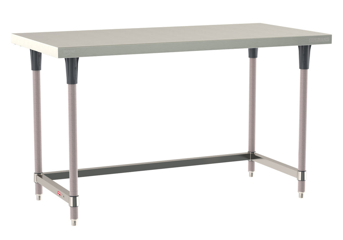 Metro TableWorx Stainless Steel Table, Type 304 Stainless Steel Work Surface, Metroseal Gray Epoxy-Coated Legs and Polymer Leg Mounts, Stainless Steel 3-Sided Frame