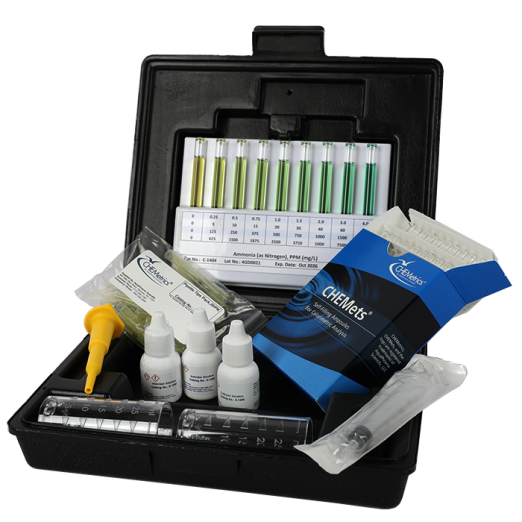 مجموعة اختبار CHEMetrics® CHEMets® الأمونيا عالية المدى (0-2000 و 0-10,000 جزء في المليون)
