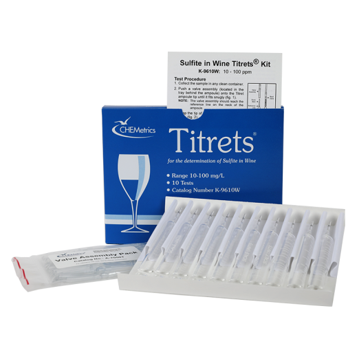 CHEMetrics® Titrets® Test Kit  Sulfite in White Wine (10-100 ppm)