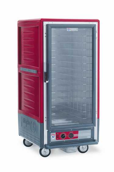 Metro C537-HXFC-4A C5 3 Series Insulated Holding Cabinet, 3/4 Height, Full Length Clear Door, Fixed Wire Slides, 220-240V, 50/60Hz, 1681-2000W, Red