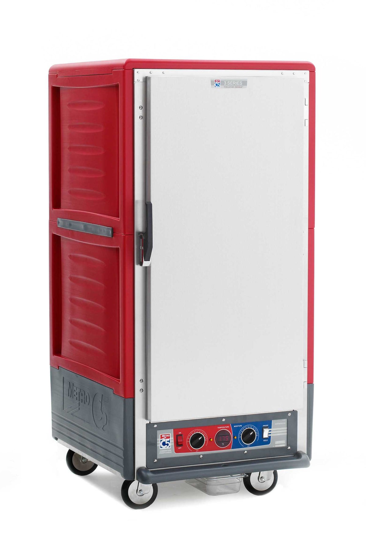 Metro C537-CLFS-4A C5 3 Series Insulated Holding/Proofing Cabinet, 3/4 Height, Full Length Solid Door, Fixed Wire Slides, 120V, 60Hz, 1440W, Red