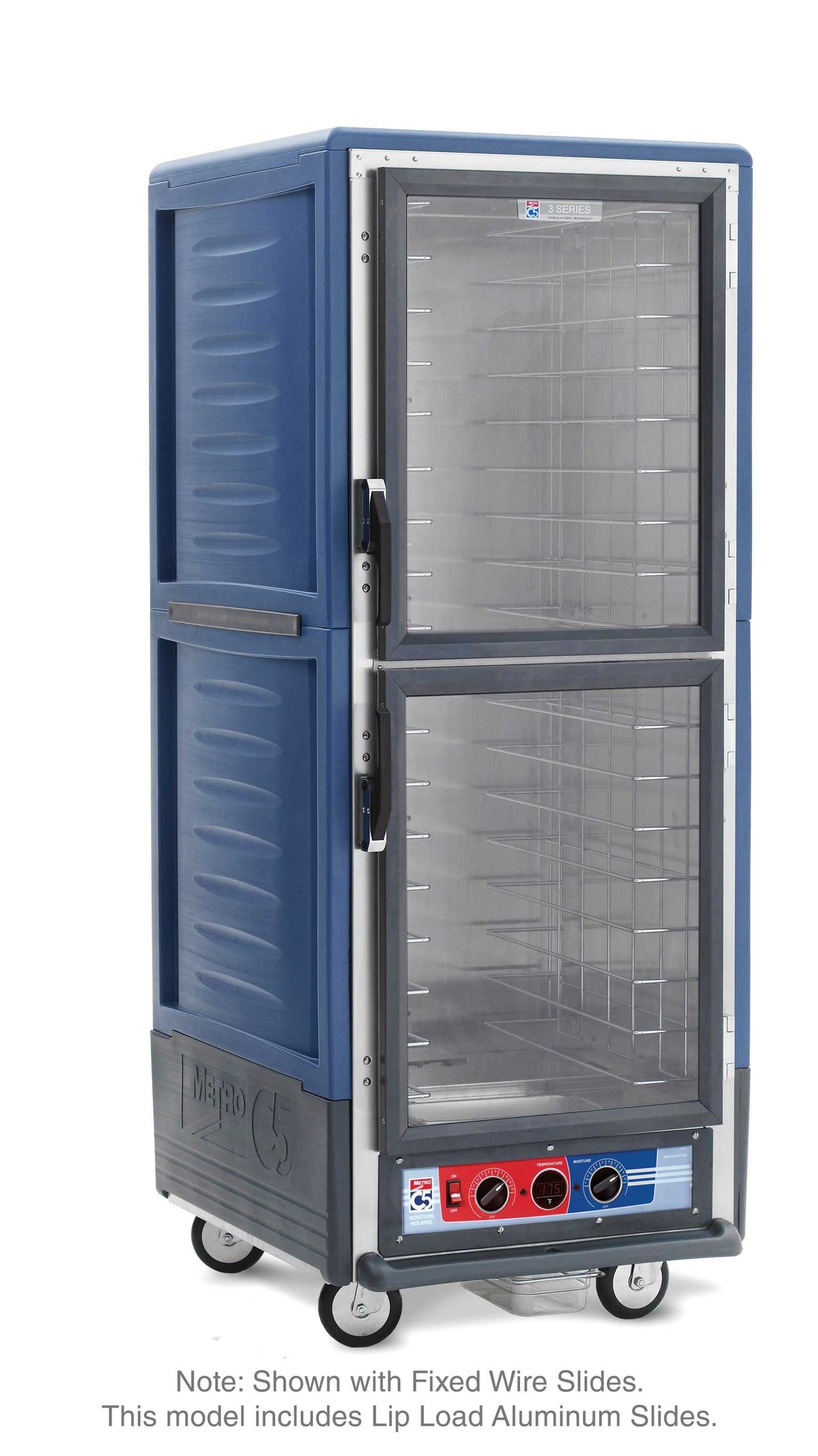 Metro C539-MDC-L-BUA C5 3 Series Insulated Moisture Heated Holding/Proofing Cabinet, Full Height, Dutch Clear Doors, Lip Load Aluminum Slides, 120V, 60Hz, 2000W, Blue