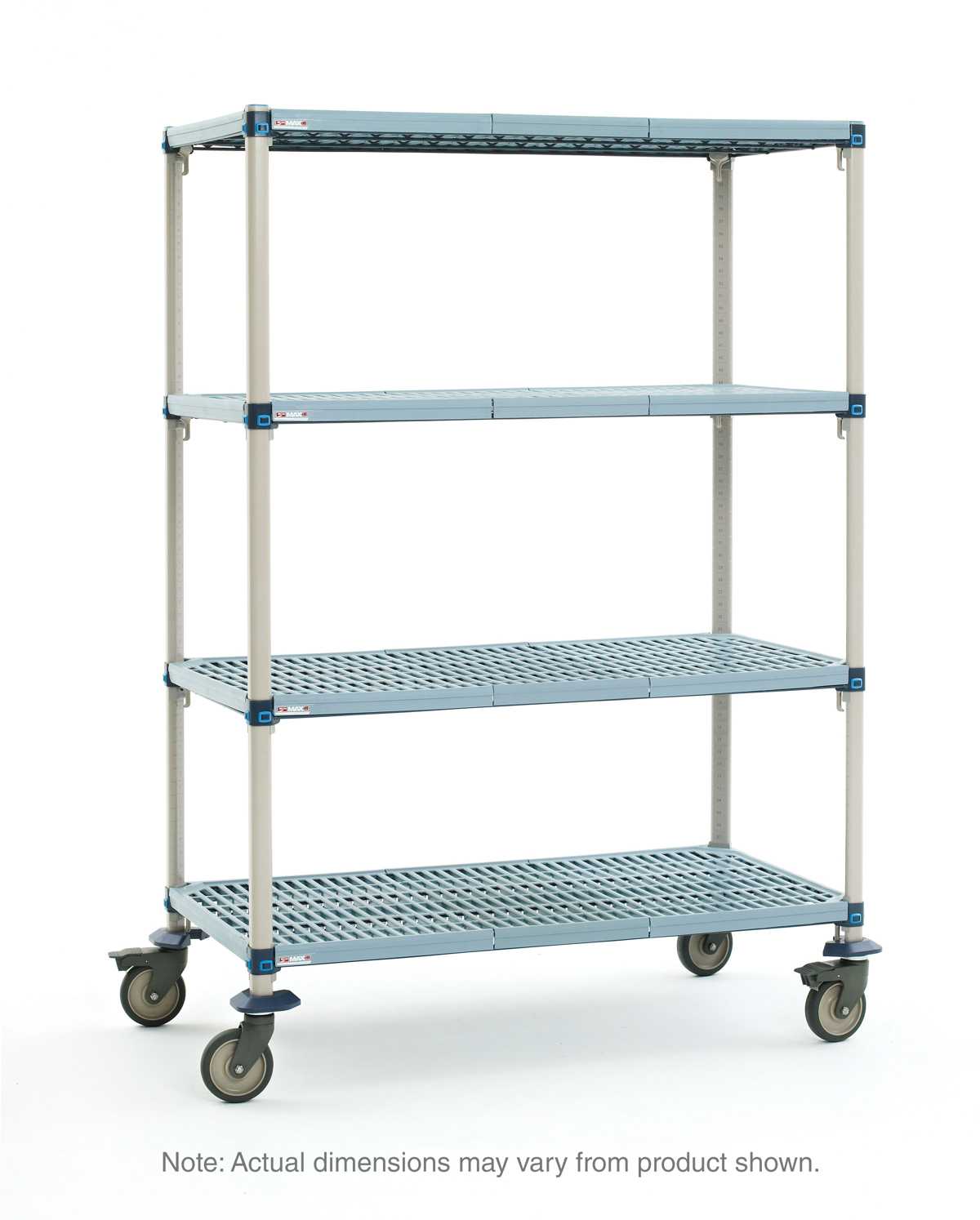 MetroMax Q MQ-214868G-MP-4 4-Shelf Industrial Plastic Shelving Mobile Cart, Open Grid Shelves, 21" x 48" x 68"