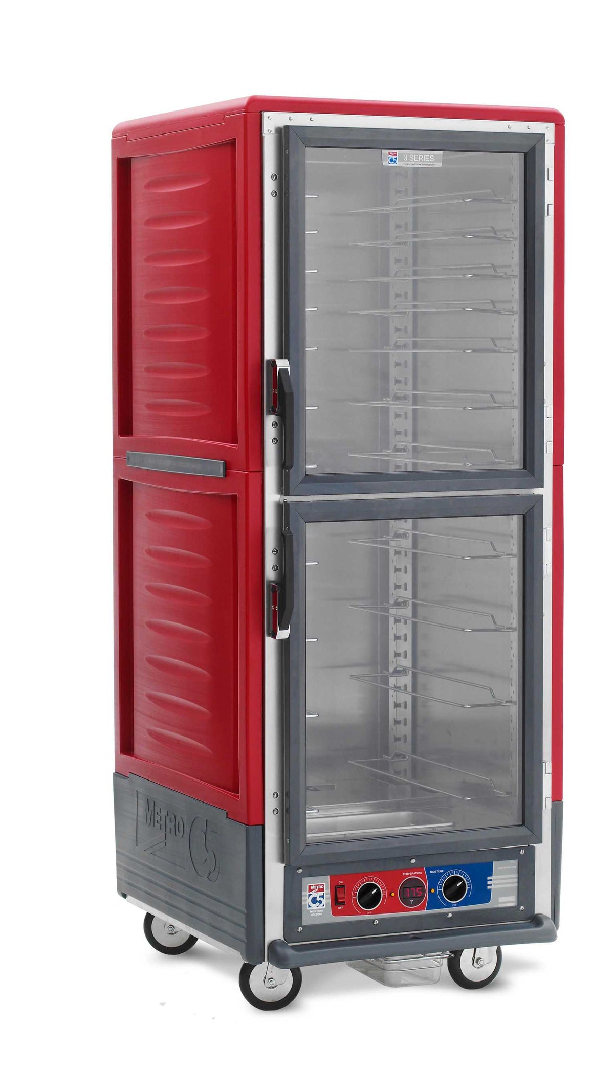 Metro C539-MDC-UA C5 3 Series Insulated Moisture Heated Holding/Proofing Cabinet, Full Height, Dutch Clear Doors, Universal Wire Slides, 120V, 60Hz, 2000W, Red