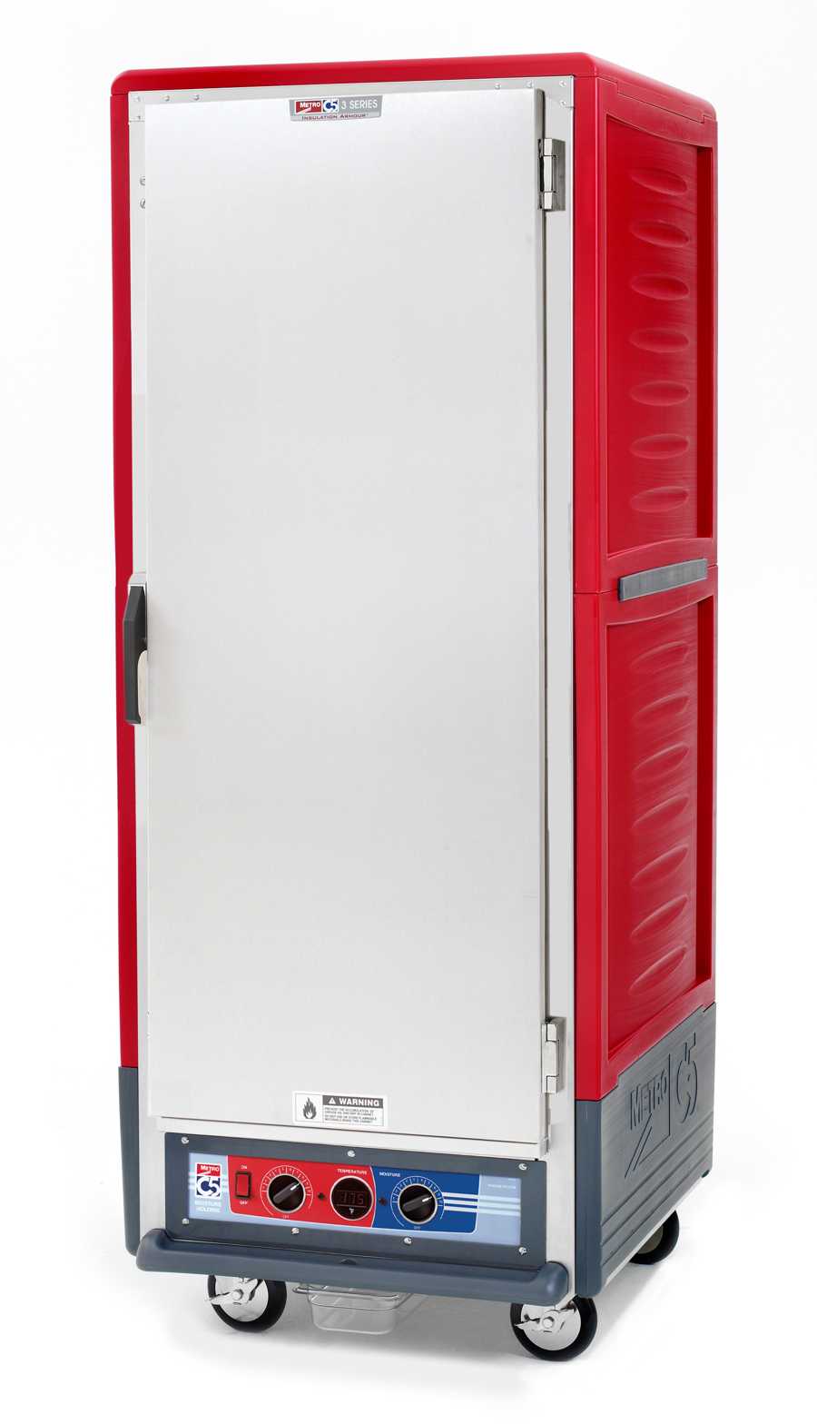 Metro C539-MXFS-4 C5 3 Series Insulated Moisture Heated Holding/Proofing Cabinet, Full Height, Full Length Solid Door, Fixed Wire Slides, 220-240V, 50/60Hz, 1681-2000W, Red