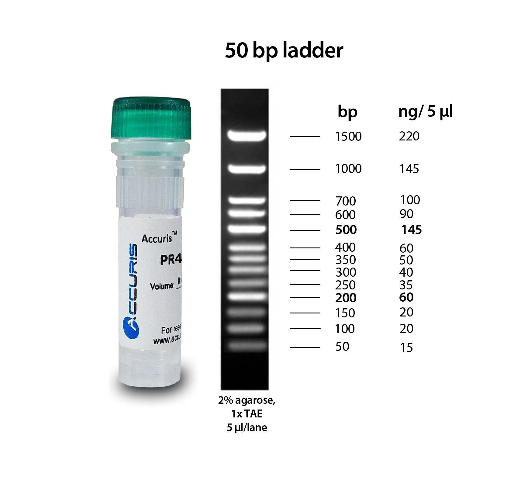 Accuris PR4005-100 SmartCheck 50bp DNA Ladder, 500ul / 100 lanes