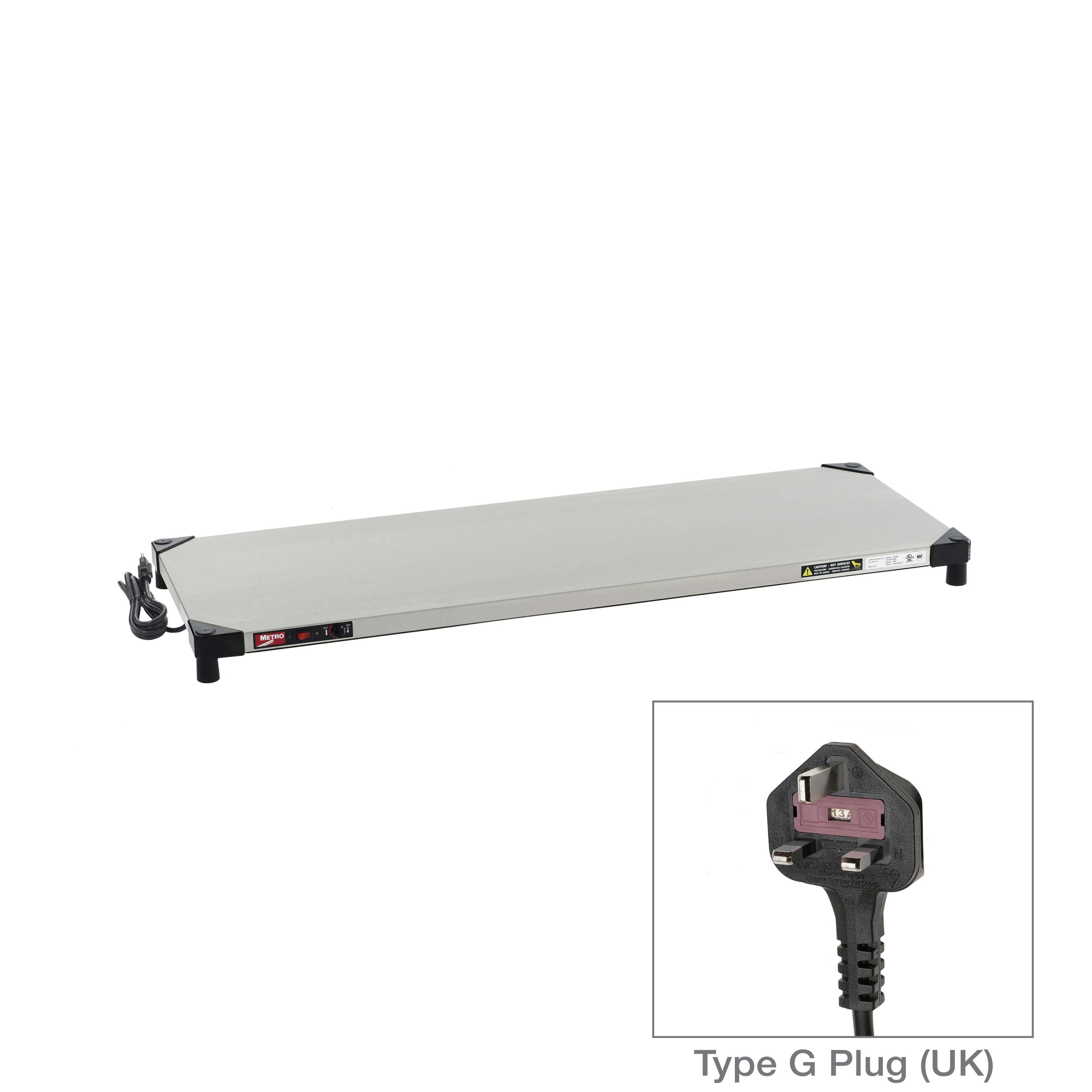 رف تسخين من الفولاذ المقاوم للصدأ من Metro HSX1848-UK Super Erecta Hot، 220-240 فولت، 336-400 وات، قابس من النوع G، 18 بوصة × 48 بوصة