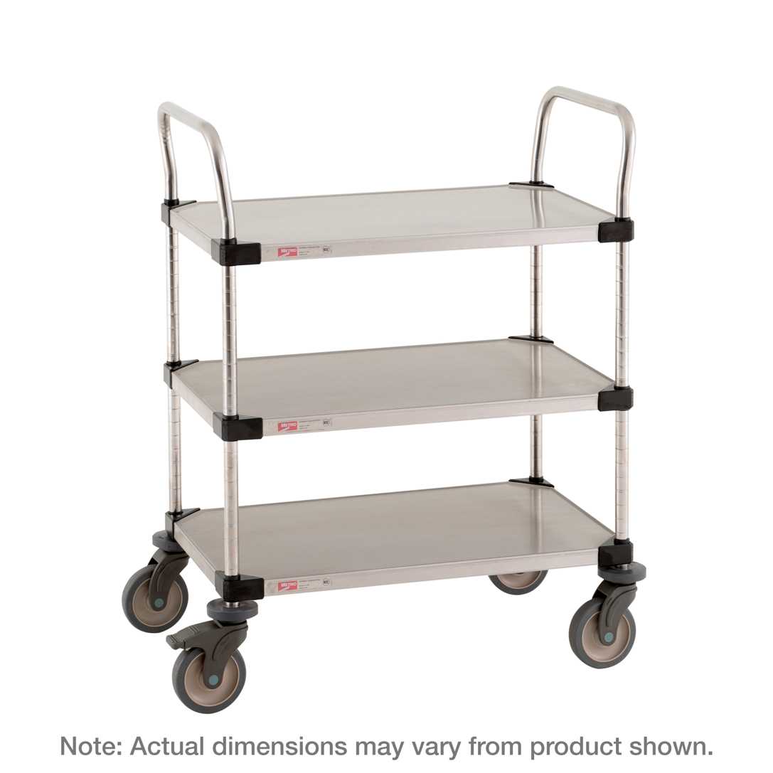 Metro MW208L Super Erecta Lab Utility Cart with 3 Stainless Steel Solid Shelves, 24" W x 36" L x 39.5" H