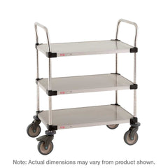 Metro MW208L Super Erecta Lab Utility Cart with 3 Stainless Steel Solid Shelves, 24" W x 36" L x 39.5" H
