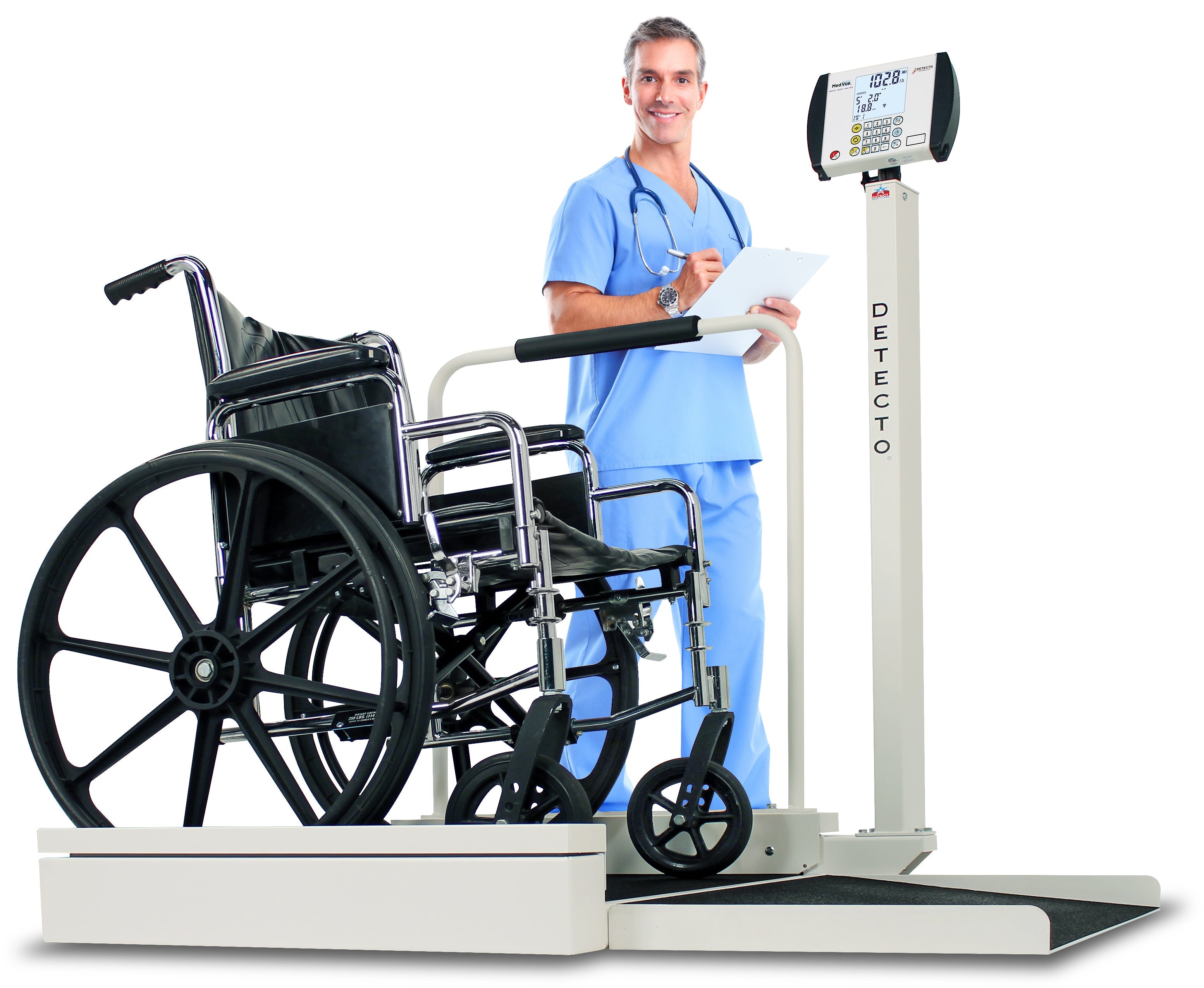 Detecto 6495 Wheelchair Scale, Stationary, Digital, 800 lb x .2 lb / 360 kg x .1 kg