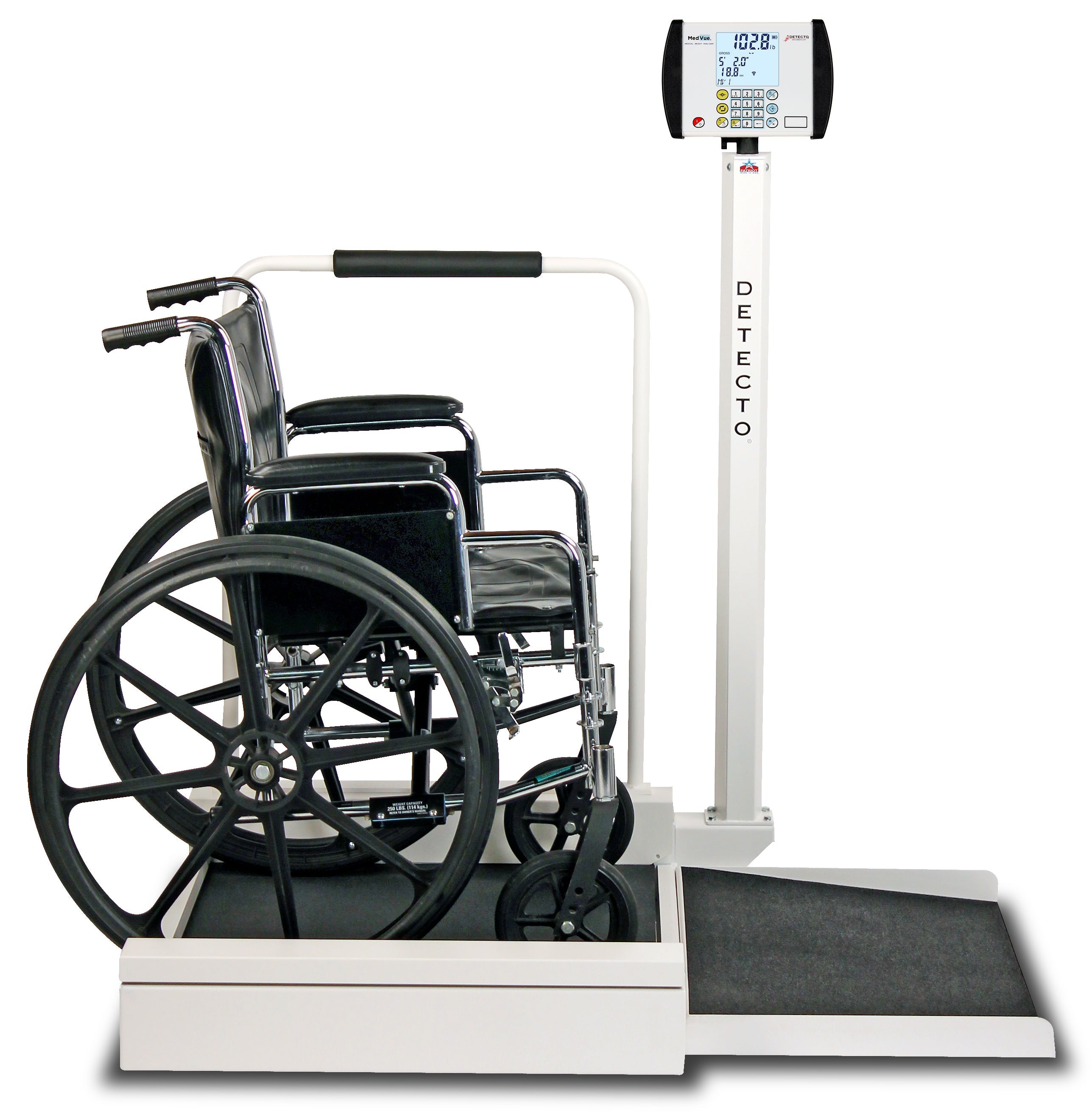 Detecto 6495-AC Wheelchair Scale, Stationary, Digital, 800 lb x .2 lb / 360 kg x .1 kg, AC Adapter Included