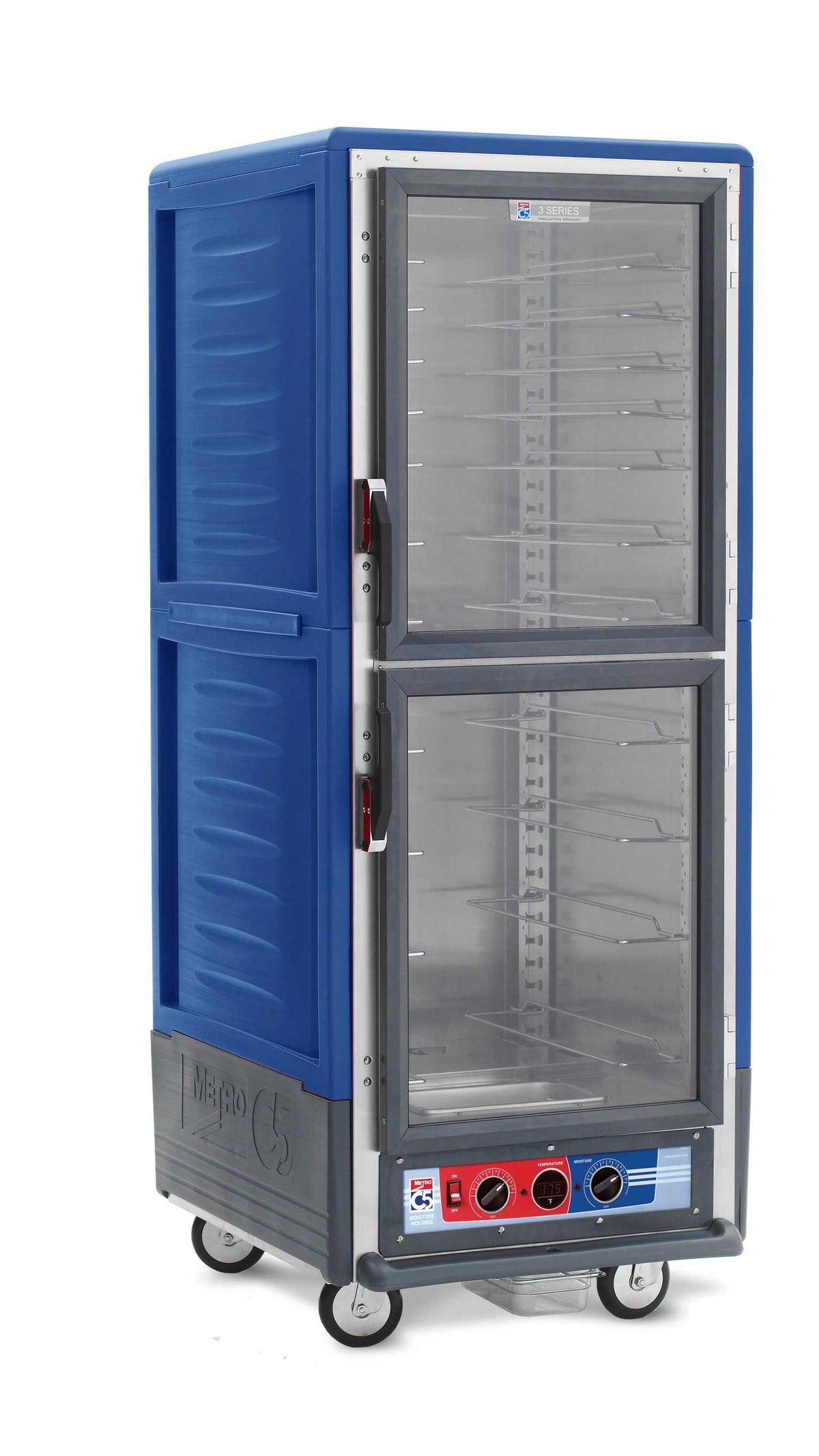 Metro C539-MDC-U-BUA C5 3 Series Insulated Moisture Heated Holding/Proofing Cabinet, Full Height, Dutch Clear Doors, Universal Wire Slides, 120V, 60Hz, 2000W, Blue