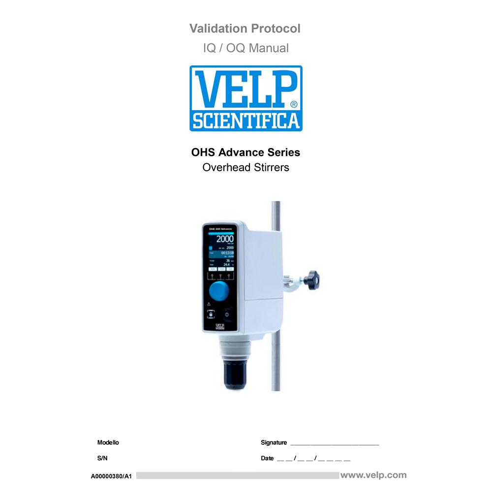 Velp Scientifica A00000380 IQ/OQ Overhead Stirrers Adavance Manual