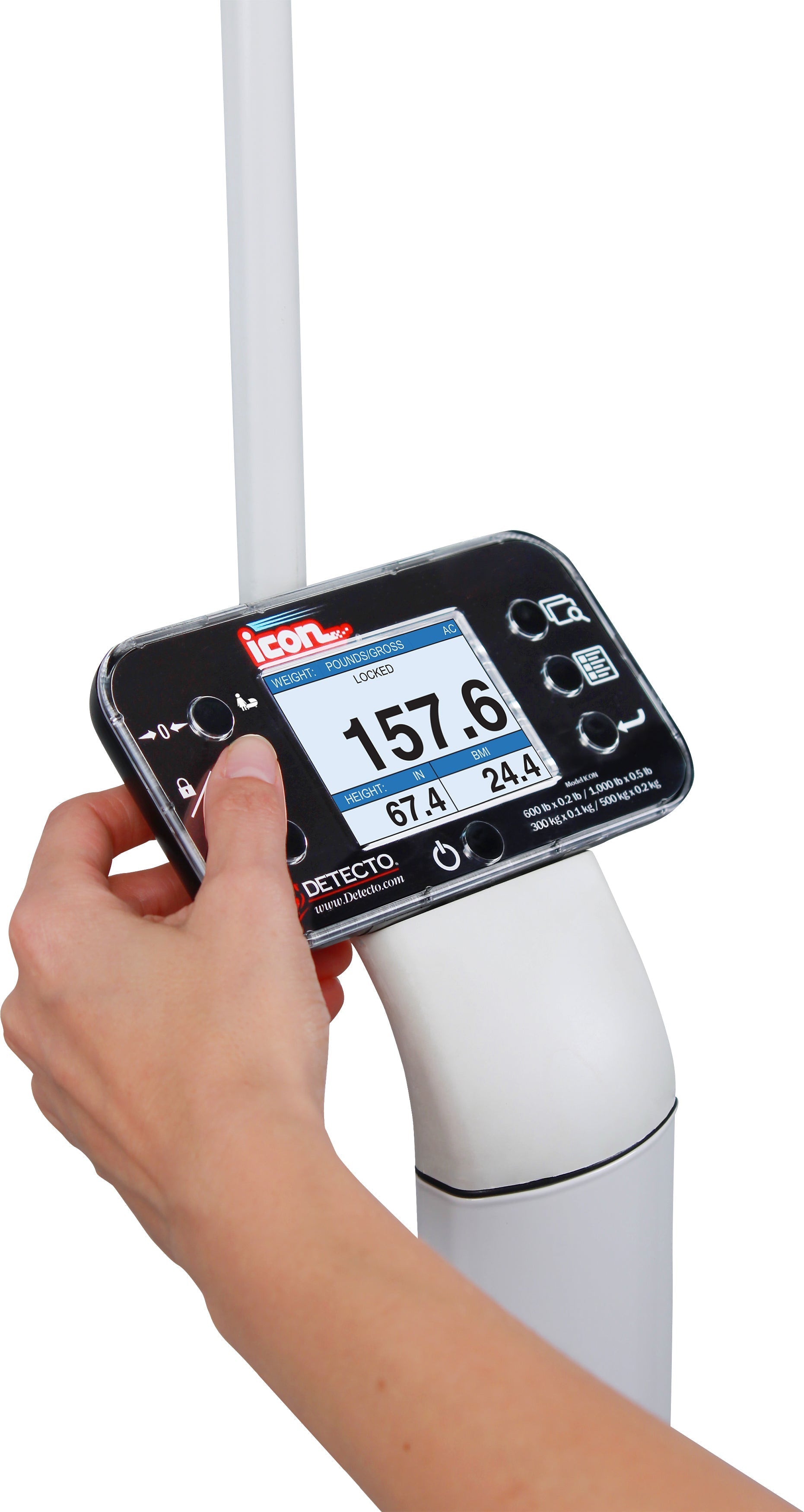 Detecto ICON-UWA Digital Scales with Sonar Height Rods, Welch Allyn CVSM/CSM Connectivity, AC Adapter