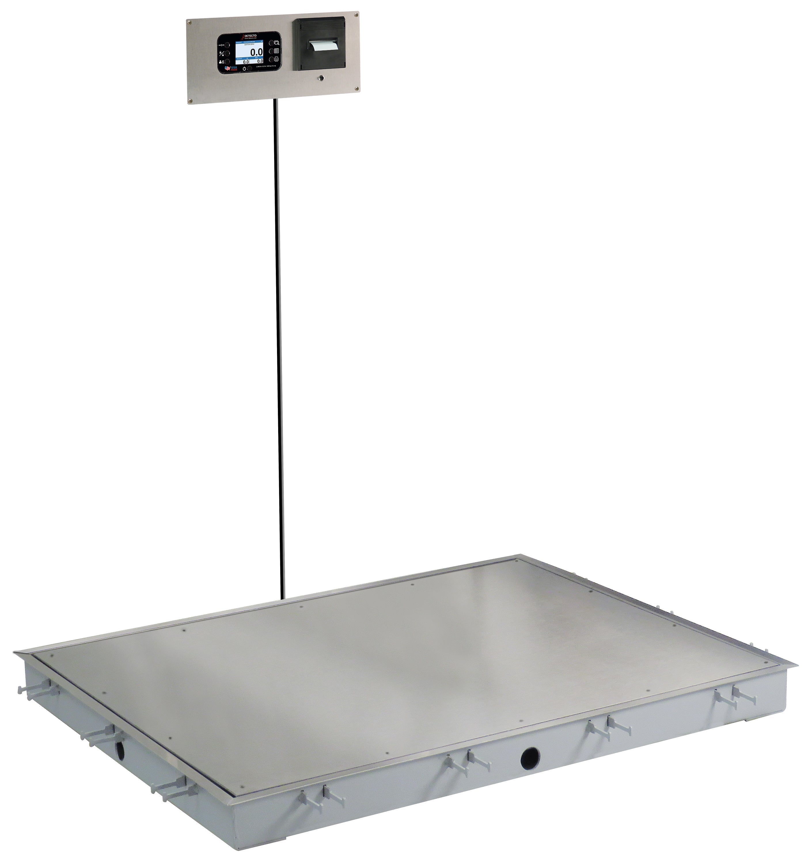 Detecto ID-4836SH-855RMP In-Floor Dialysis Scale, Hand Rail, 48"x36" SS Deck, 855 Recessed Wall-Mount Indicator w/ Printer