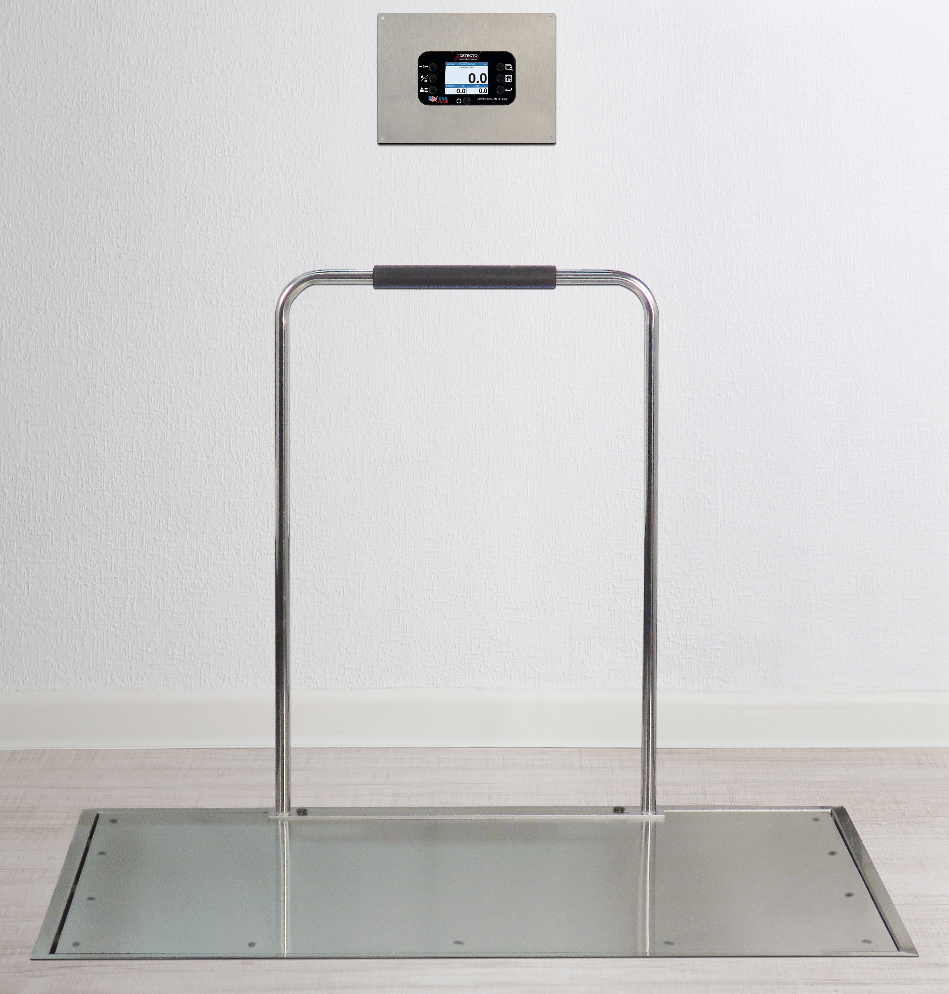 Detecto ID-4836SH-855RMP In-Floor Dialysis Scale, Hand Rail, 48"x36" SS Deck, 855 Recessed Wall-Mount Indicator w/ Printer