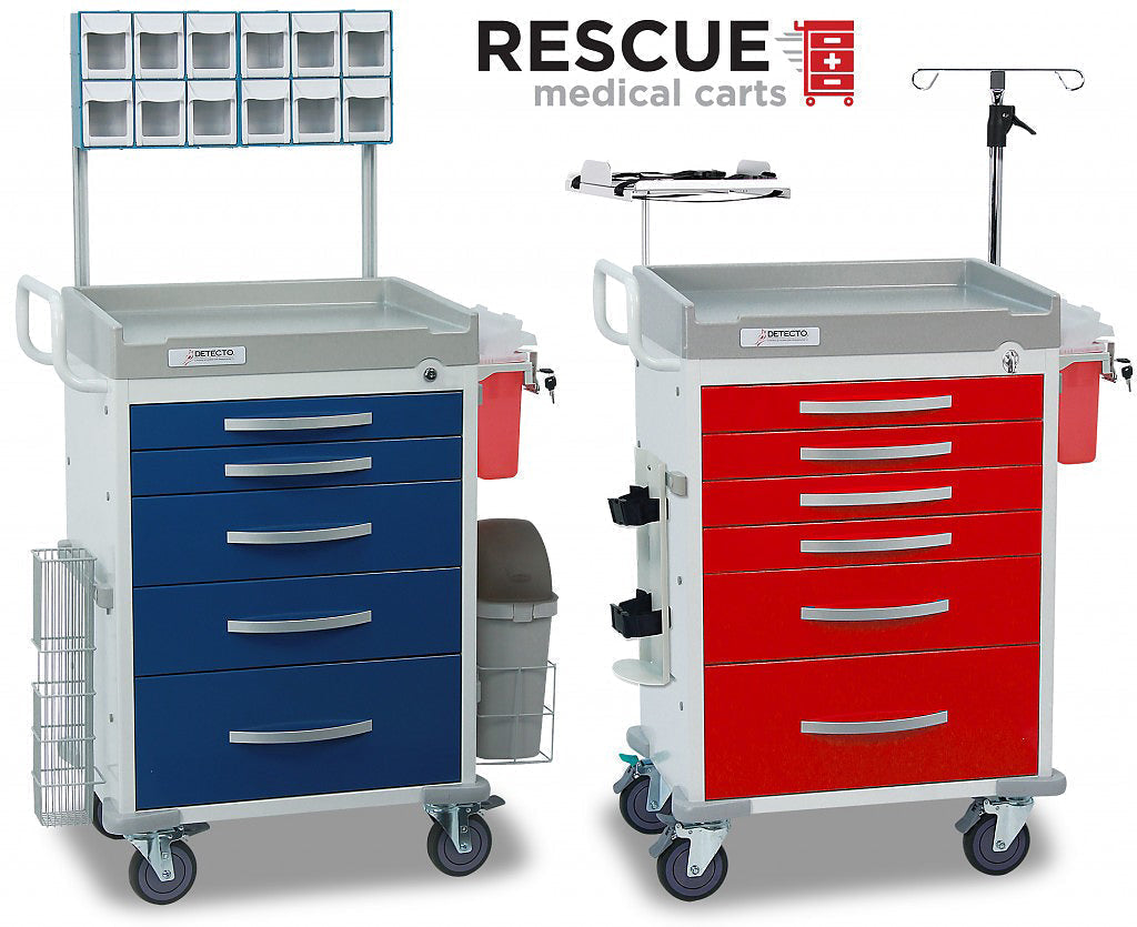 Detecto RC33669WHT RESCUE Medical Cart, White, 5 Drawers