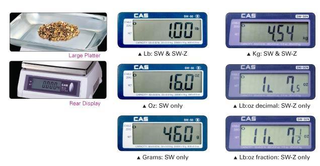 CAS SW-10RS، 10 × 0.005 رطل، ميزان واجهة نقاط البيع SW-RS مع ضمان لمدة عام واحد