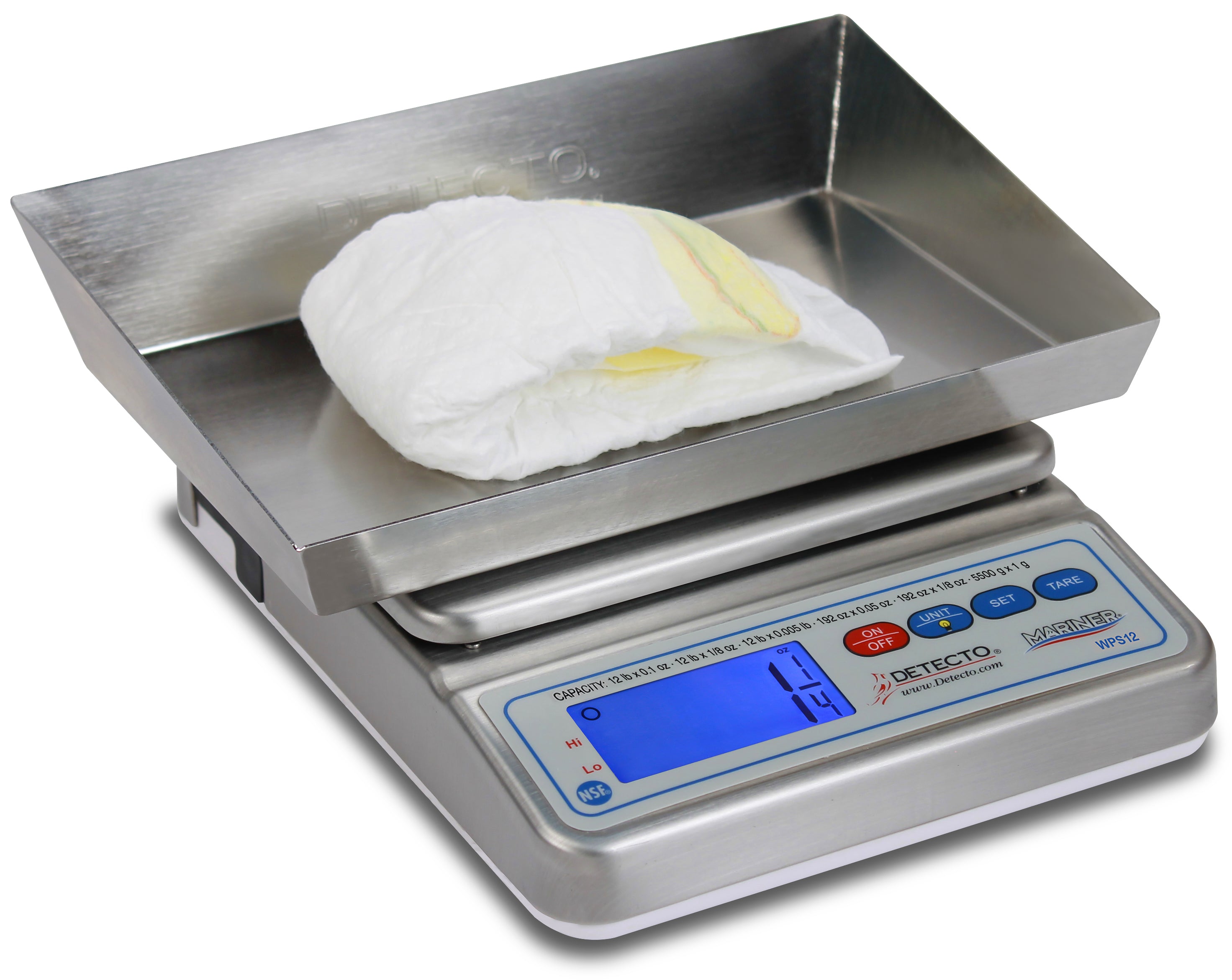 Detecto WPS12DT Wet Diaper Scale, Mariner Waterproof IP67, 12-lb capacity, 7.5" X 9.75"