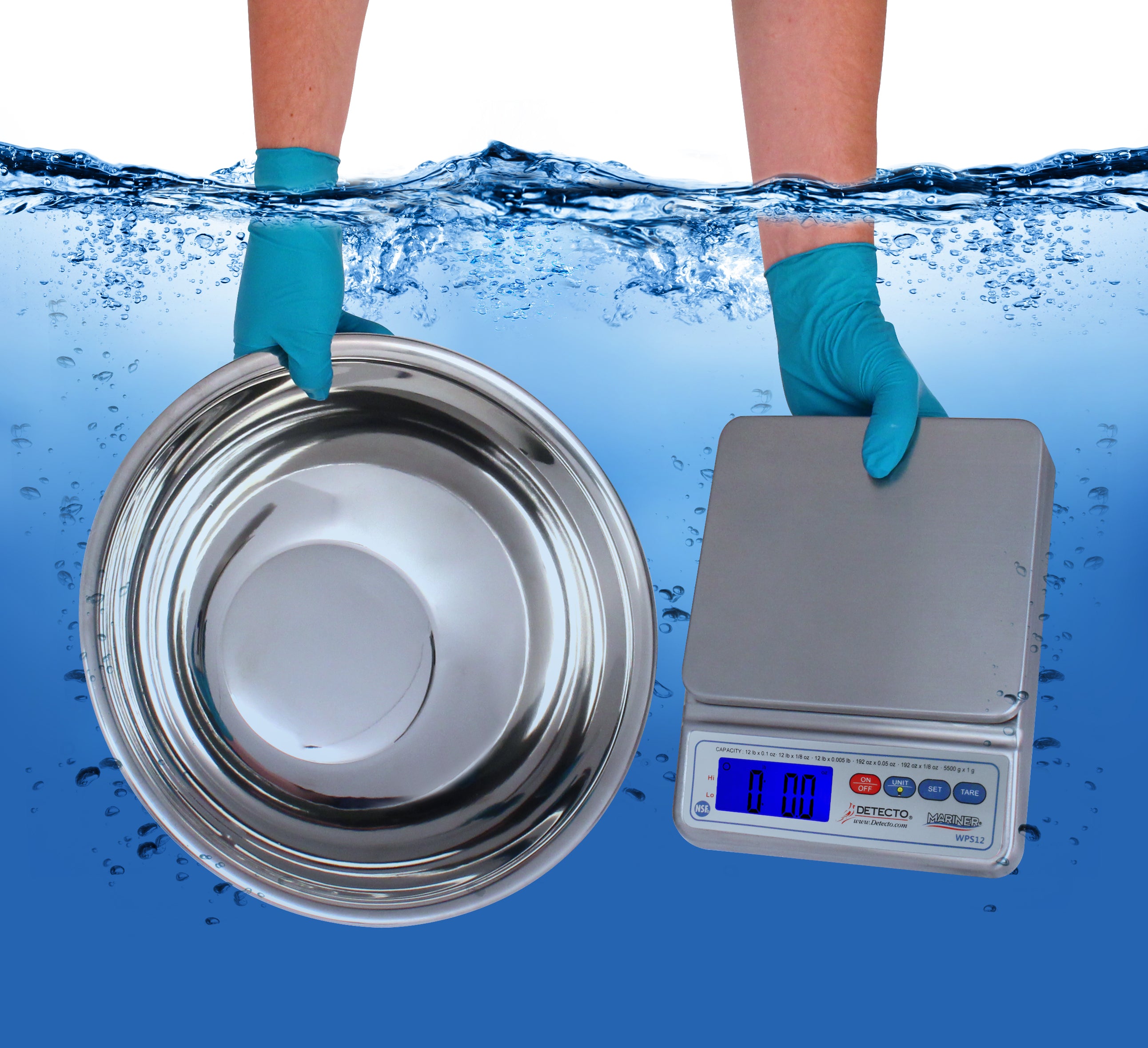 Detecto WPS12UT Digital Underpad/ Wet Diaper Scale with Utility Bowl, Mariner Waterproof IP67, 12-lb capacity