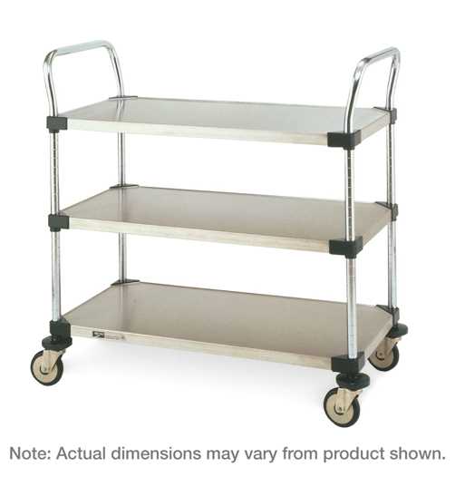 Metro MW208 MW Series Utility Cart with 3 Stainless Steel Solid Shelves, 24" x 36" x 39"
