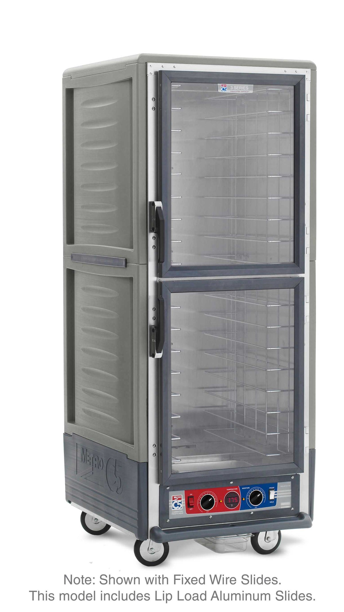 Metro C539-CDC-L-GYA C5 3 Series Insulated Holding/Proofing Cabinet, Full Height, Dutch Clear Doors, Lip Load Aluminum Slides, 120V, 60Hz, 2000W, Gray