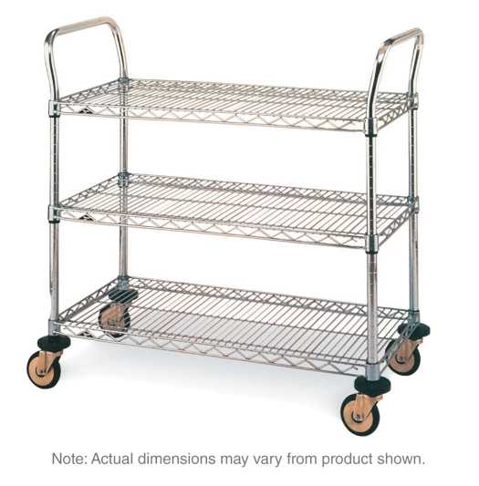Metro MW708 MW Series Utility Cart with 3 Stainless Steel Wire Shelves, 21" x 36" x 39"