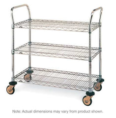 Metro MW708 MW Series Utility Cart with 3 Stainless Steel Wire Shelves, 21" x 36" x 39"