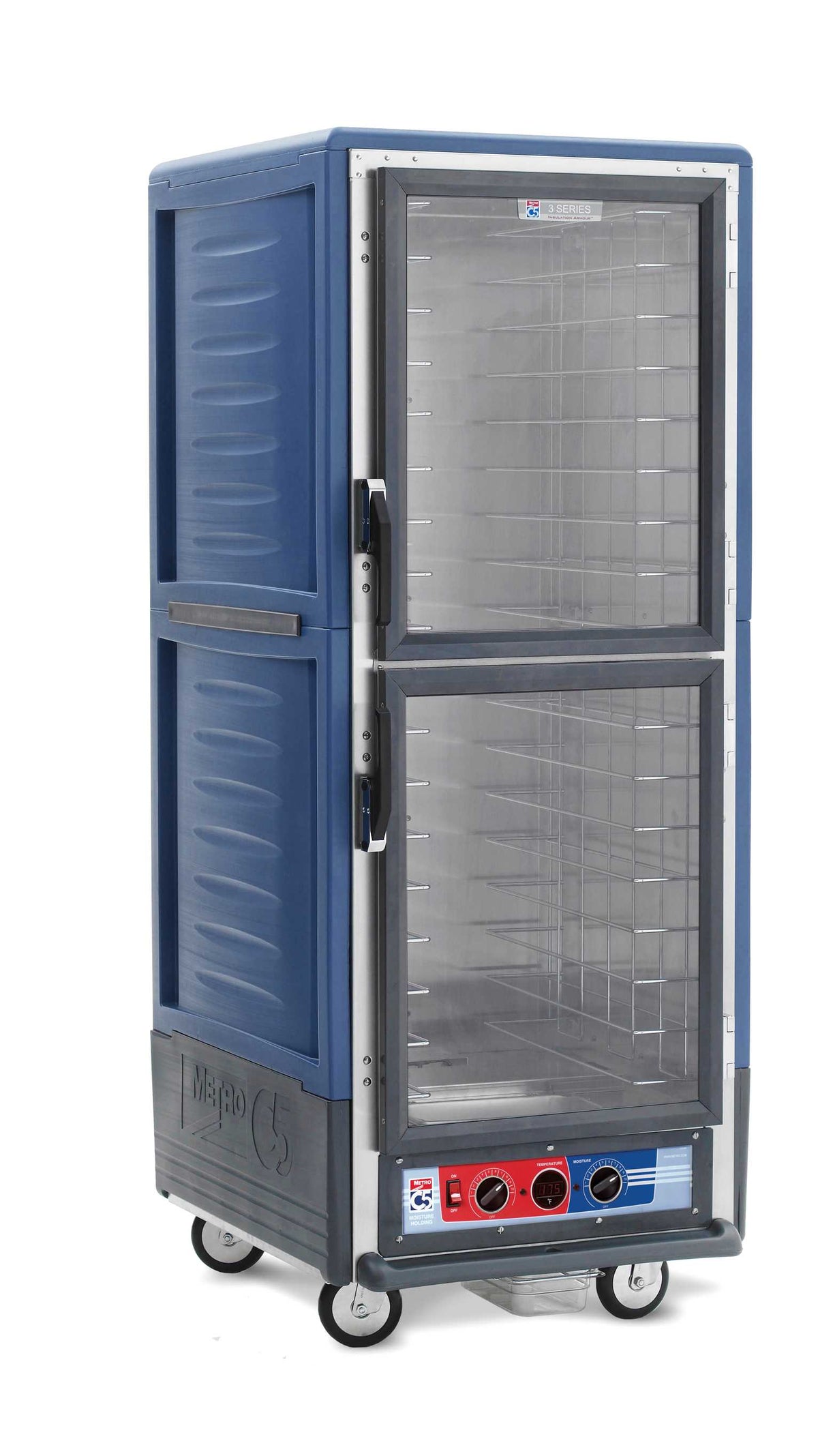 Metro C539-MXDC-4-BU C5 3 Series Insulated Moisture Heated Holding/Proofing Cabinet, Full Height, Dutch Clear Doors, Fixed Wire Slides, 220-240V, 50/60Hz, 1681-2000W, Blue