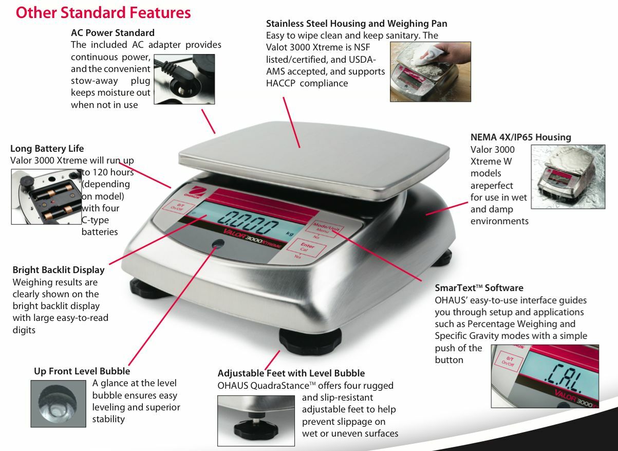 OHAUS VALOR V31XH2 2000g 0.1g STAINLESS STEEL COMPACT PRECISION FOOD SCALE WRNTY