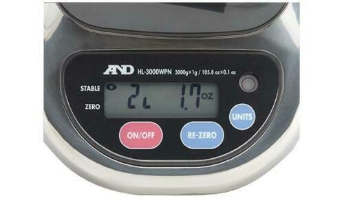 A&D Weighing HL-3000LWP Compact Washdown Scale, 3000g x 1g with Large Pan with Warranty